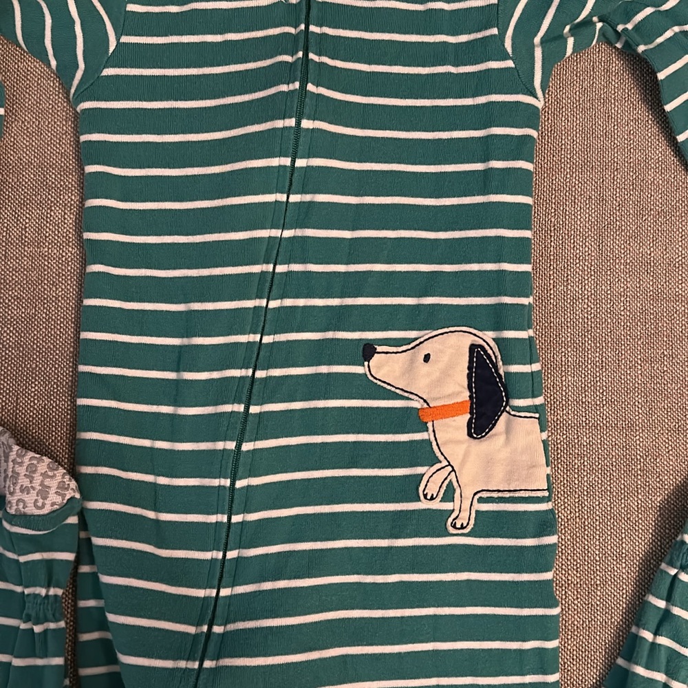 Green Striped Kids One Piece with Dog Design